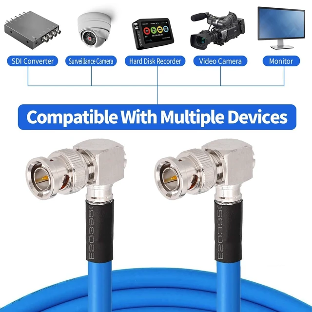 Alt view image 3 of 6 - 6G/12G SDI Cable 3ft Belden 1694a BNC Male Cable for 4K Camera 75 Ohm Right Angle Short Support HD-SDI/3G-SDI/6G-SDI Video Monitor,Precision BNC Jumper