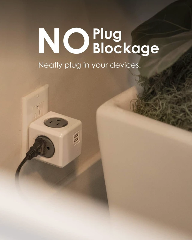 Alt view image 3 of 7 - PowerCube Original USB; 4 Outlets Surge Protector 2 USBs Cubic Multi Socket Extender Power Tab Space Saving Compact No Blockage Dorm Home Office125V 15A 1875W Max Grey
