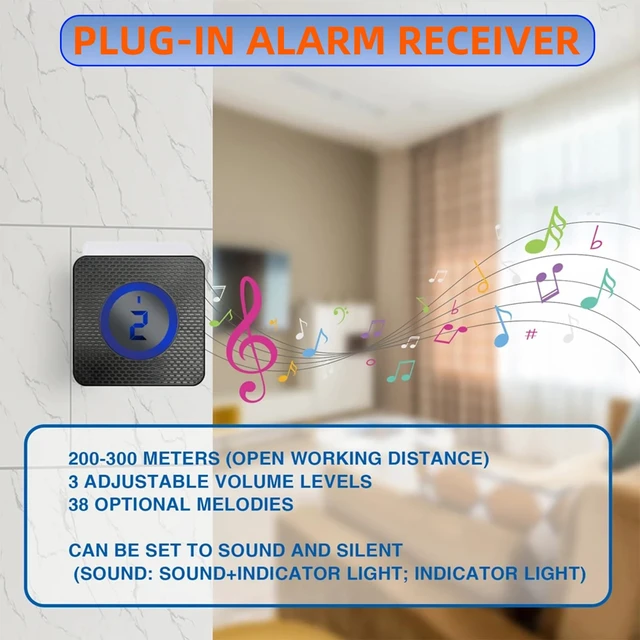 Alt view image 7 of 7 - Wireless Doorbell and Motion Sensor Alarm Long Range Driveway Alert System with Indoor Receiver 120° Detection, IP65 Waterproof, USB-C Charging for Home Business Security Sensor*1+ Receiver*2