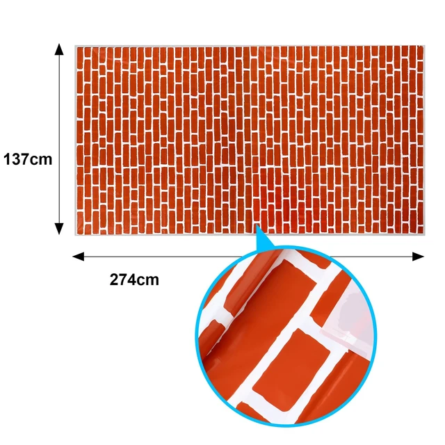 Alt view image 2 of 7 - 8 Pcs 54x108 Inch Stone Wall Backdrop Brick Tablecloth Plastic Bricks Table Covers Stone Wallpaper Removable Wall Scene Setter Background for Medieval Castle Holiday Party Decor(Red Brick)