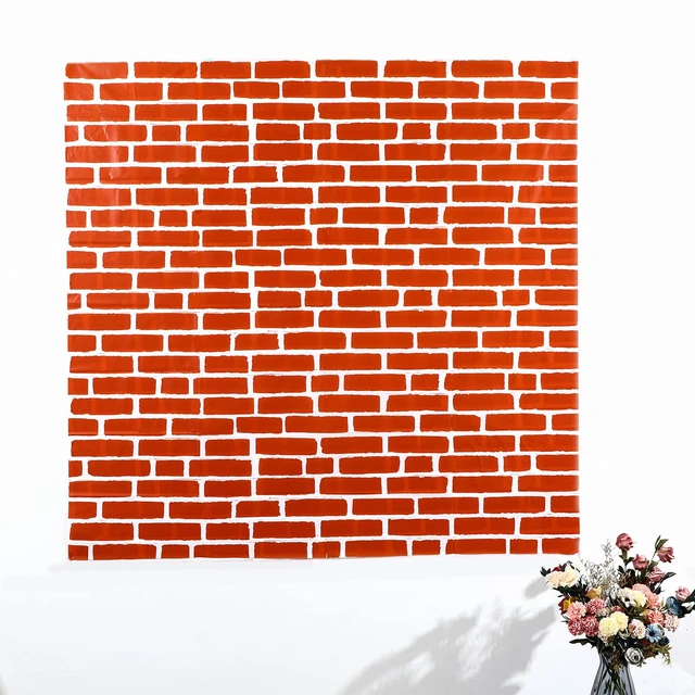 Alt view image 3 of 7 - 8 Pcs 54x108 Inch Stone Wall Backdrop Brick Tablecloth Plastic Bricks Table Covers Stone Wallpaper Removable Wall Scene Setter Background for Medieval Castle Holiday Party Decor(Red Brick)