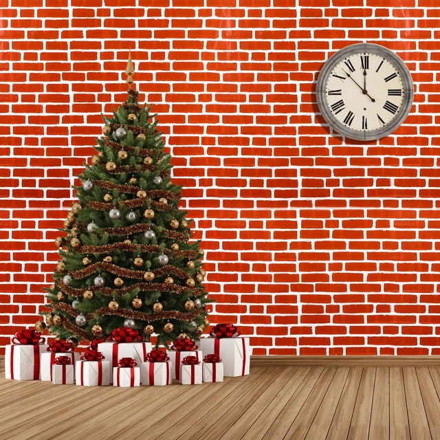 Alt view image 4 of 7 - 8 Pcs 54x108 Inch Stone Wall Backdrop Brick Tablecloth Plastic Bricks Table Covers Stone Wallpaper Removable Wall Scene Setter Background for Medieval Castle Holiday Party Decor(Red Brick)