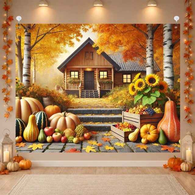 Main image of Fall Backdrop Scarecrow Sunflower Harvest Decorations 8x6ft Fall Scarecrow Sunflowers Maple Leaves Pumpkins Thanksgiving Banner for Autumn Indoor Outdoor Party Decoration Photo Booth