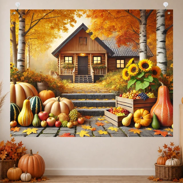 Alt view image 2 of 7 - Fall Backdrop Scarecrow Sunflower Harvest Decorations 8x6ft Fall Scarecrow Sunflowers Maple Leaves Pumpkins Thanksgiving Banner for Autumn Indoor Outdoor Party Decoration Photo Booth