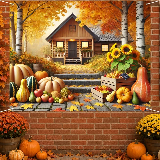 Alt view image 3 of 7 - Fall Backdrop Scarecrow Sunflower Harvest Decorations 8x6ft Fall Scarecrow Sunflowers Maple Leaves Pumpkins Thanksgiving Banner for Autumn Indoor Outdoor Party Decoration Photo Booth
