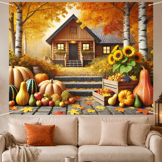 Alt view image 4 of 7 - Fall Backdrop Scarecrow Sunflower Harvest Decorations 8x6ft Fall Scarecrow Sunflowers Maple Leaves Pumpkins Thanksgiving Banner for Autumn Indoor Outdoor Party Decoration Photo Booth