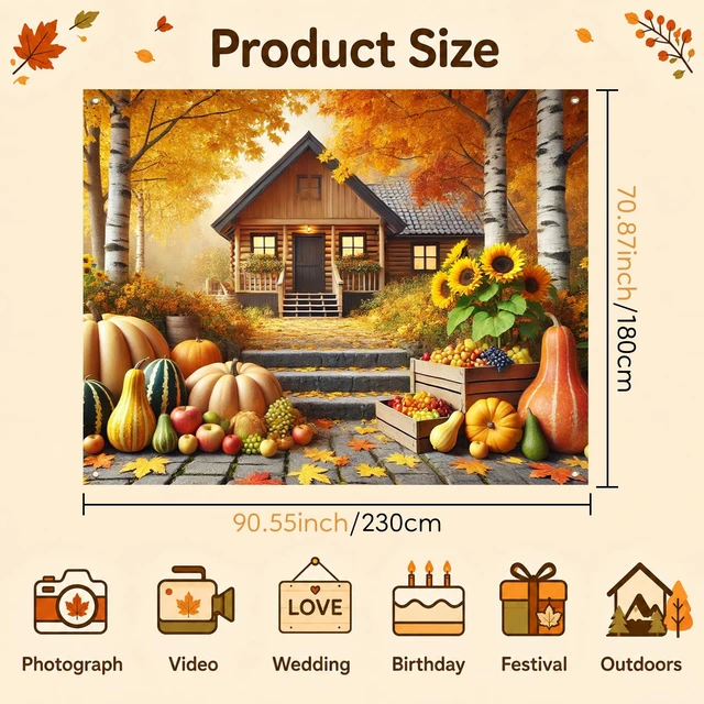 Alt view image 6 of 7 - Fall Backdrop Scarecrow Sunflower Harvest Decorations 8x6ft Fall Scarecrow Sunflowers Maple Leaves Pumpkins Thanksgiving Banner for Autumn Indoor Outdoor Party Decoration Photo Booth
