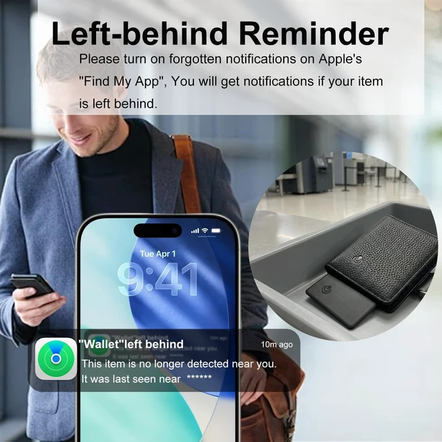 Alt view image 4 of 7 - Wallet Tracker Card 2-in-1, Compatible with Apple My Only for iOS Ultra-Slim 2mm Smart Key Finder Tag, Loud Alert Tracking Device for Travel, Luggage, Passport, Backpacks and Purses