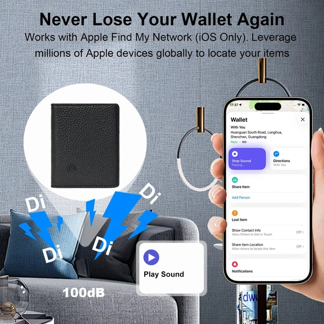Alt view image 3 of 7 - Wallet Tracker Card 2-in-1, Compatible with Apple My Only for iOS Ultra-Slim 2mm Smart Key Finder Tag, Loud Alert Tracking Device for Travel, Luggage, Passport, Backpacks and Purses