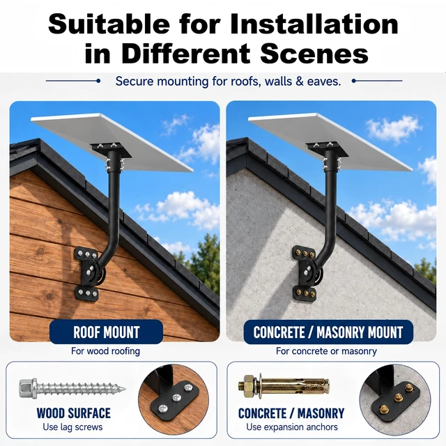 Alt view image 2 of 7 - Starlink Mount, 18-Inch Wall/Roof Pole Mounting Kit for Standard 4/4X Gen 3 Curved Carbon Steel Pole, 360° Rotatable Dish Adapter, 180° Adjustable Pivot Base, Hardware and Tools Included