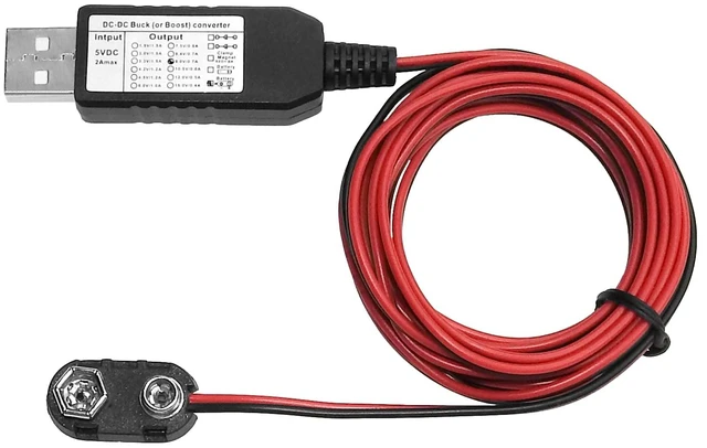 Main image of 9V Battery Connector Eliminator Replace 6F22 USB Power Converter 200CM 78INCH Cable DC Buck Boost Multi for Multimeter,LED Light Keyboard Piano