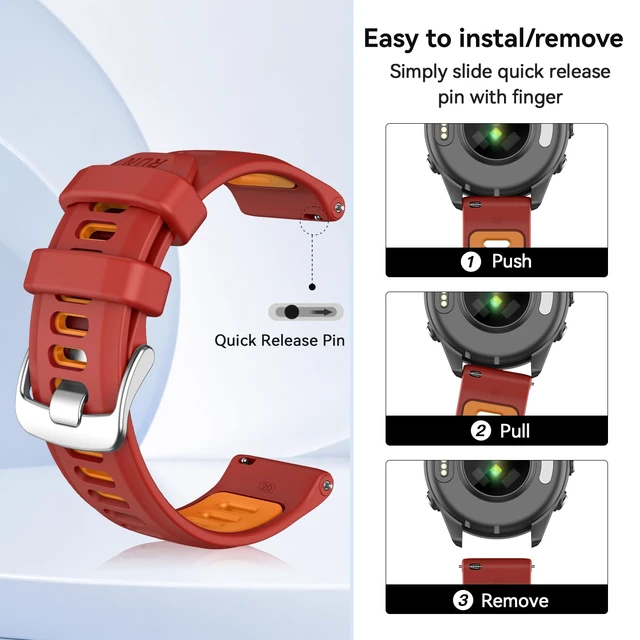 Alt view image 2 of 7 - 20mm Band for Garmin Forerunner 170/70/245/645/570 42MM/Venu 2 Plus Soft Silicone Band Strap Wristband with Quick Fit for Garmin Forerunner 570 42MM/Forerunner 245/Forerunner 645/Active 5