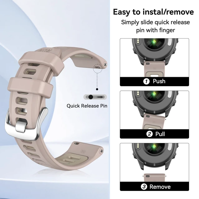 Alt view image 2 of 7 - 20mm Band for Garmin Forerunner 170/70/245/645/570 42MM/Venu 2 Plus Soft Silicone Band Strap Wristband with Quick Fit for Garmin Forerunner 570 42MM/Forerunner 245/Forerunner 645/Active 5