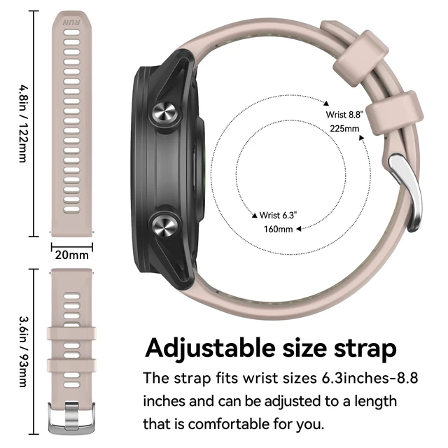 Alt view image 5 of 7 - 20mm Band for Garmin Forerunner 170/70/245/645/570 42MM/Venu 2 Plus Soft Silicone Band Strap Wristband with Quick Fit for Garmin Forerunner 570 42MM/Forerunner 245/Forerunner 645/Active 5