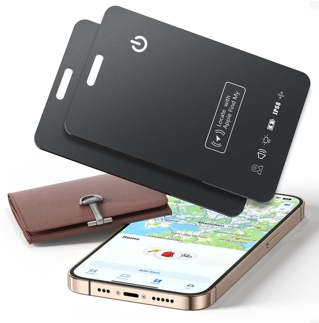 Main image of 2-Pack Wallet Tracker Tag Compatible with Apple Find My (iOS Only), Card 0.06in Bluetooth Tracker for Wallets, Luggage, Passport, Wireless Charging, Anti-Loss Card Locator Black
