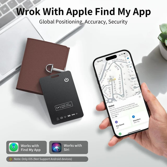 Alt view image 2 of 7 - 2-Pack Wallet Tracker Tag Compatible with Apple Find My (iOS Only), Card 0.06in Bluetooth Tracker for Wallets, Luggage, Passport, Wireless Charging, Anti-Loss Card Locator Black
