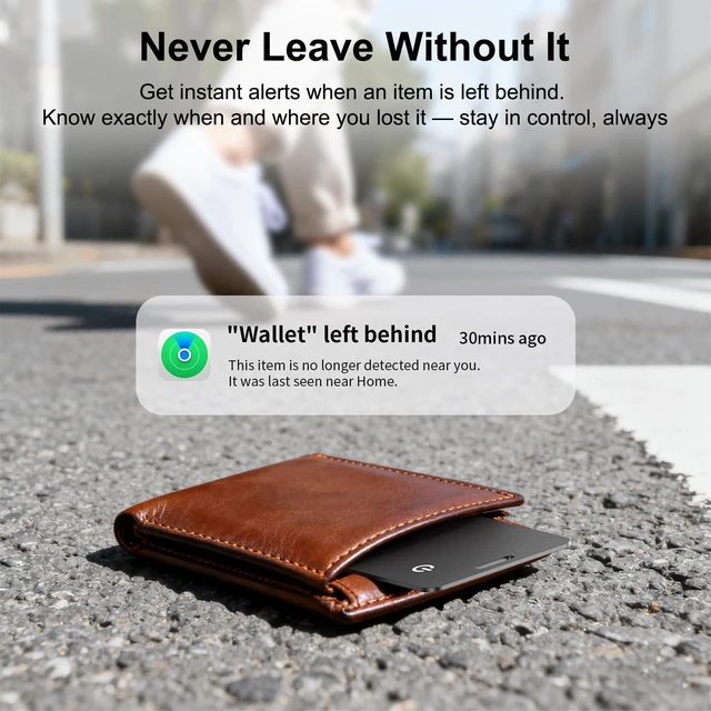 Alt view image 4 of 7 - 2-Pack Wallet Tracker Tag Compatible with Apple Find My (iOS Only), Card 0.06in Bluetooth Tracker for Wallets, Luggage, Passport, Wireless Charging, Anti-Loss Card Locator Black