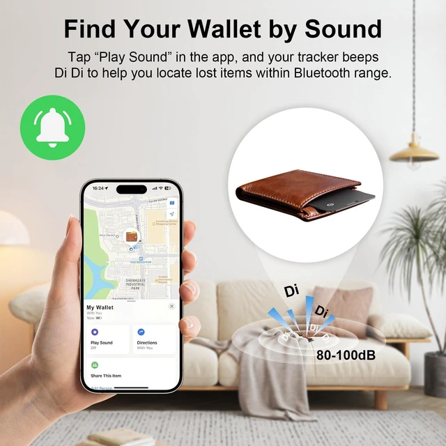 Alt view image 5 of 7 - 2-Pack Wallet Tracker Tag Compatible with Apple Find My (iOS Only), Card 0.06in Bluetooth Tracker for Wallets, Luggage, Passport, Wireless Charging, Anti-Loss Card Locator Black