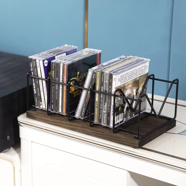 Alt view image 2 of 7 - Vintage CD Rack, Rustic Wood & Black Metal Stand, 25 Disc Holder Rustic wood and black metal tabletop rack stores up to 25 CD jewel cases for organized media collection display