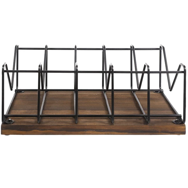 Alt view image 5 of 7 - Vintage CD Rack, Rustic Wood & Black Metal Stand, 25 Disc Holder Rustic wood and black metal tabletop rack stores up to 25 CD jewel cases for organized media collection display