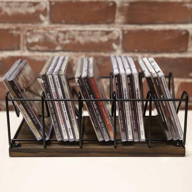 Alt view image 3 of 7 - Vintage CD Rack, Rustic Wood & Black Metal Stand, 25 Disc Holder Rustic wood and black metal tabletop rack stores up to 25 CD jewel cases for organized media collection display