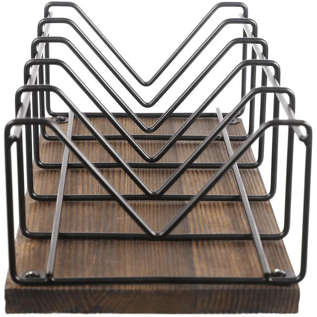Alt view image 7 of 7 - Vintage CD Rack, Rustic Wood & Black Metal Stand, 25 Disc Holder Rustic wood and black metal tabletop rack stores up to 25 CD jewel cases for organized media collection display