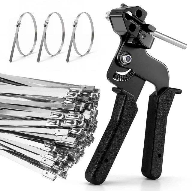 Main image of Cable Tie Gun Kit with 120PCS 11.8 Inch Stainless Steel Zip Ties Heavy Duty Self-Locking Metal Zip Tie Tool for Fence, Chicken Coop, Exhaust Pipe, Outdoor
