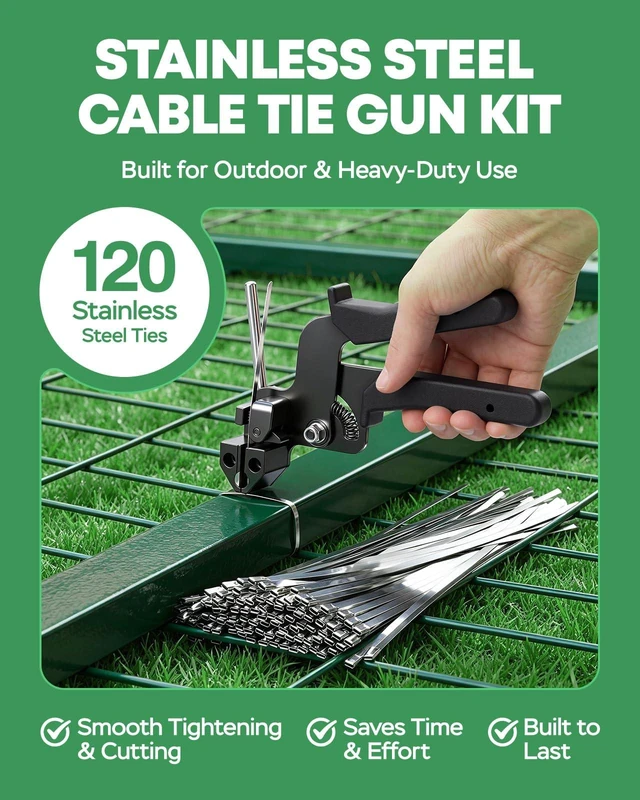 Alt view image 2 of 7 - Cable Tie Gun Kit with 120PCS 11.8 Inch Stainless Steel Zip Ties Heavy Duty Self-Locking Metal Zip Tie Tool for Fence, Chicken Coop, Exhaust Pipe, Outdoor