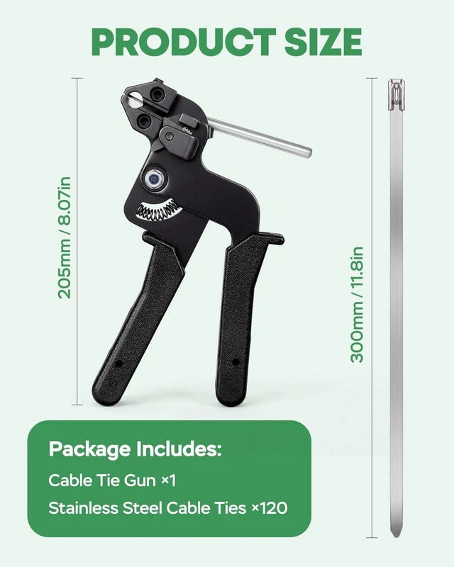 Alt view image 7 of 7 - Cable Tie Gun Kit with 120PCS 11.8 Inch Stainless Steel Zip Ties Heavy Duty Self-Locking Metal Zip Tie Tool for Fence, Chicken Coop, Exhaust Pipe, Outdoor