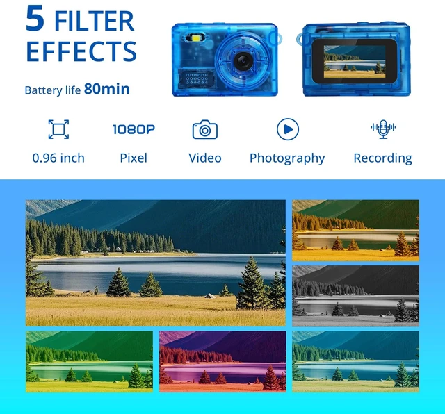 Alt view image 3 of 7 - Y2K Mini Blue Keychain Camera, 1080P HD & 2MP, 32GB Card 5 Filters & Flash, 0.96" Display, OTG Adapter for Android, Mini Wearable Pendant for Travel/Vlog/Night Shots, Ideal Gift