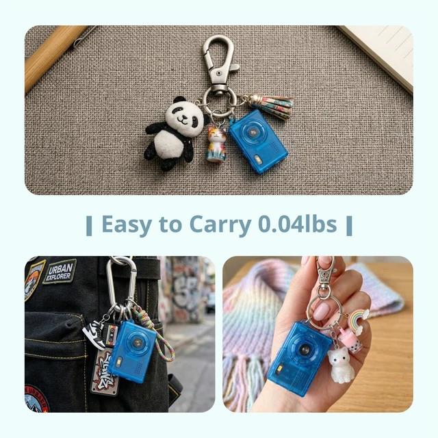 Alt view image 4 of 7 - Y2K Mini Blue Keychain Camera, 1080P HD & 2MP, 32GB Card 5 Filters & Flash, 0.96" Display, OTG Adapter for Android, Mini Wearable Pendant for Travel/Vlog/Night Shots, Ideal Gift