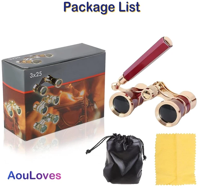 Alt view image 5 of 6 - Binoculars for Opera Glasses Binoculars 3X25 Lorgnette Theater Glasses Mini Binocular Compact with Adjustable Handle for Adults Kids Women in Concert Theater Opera (Red)