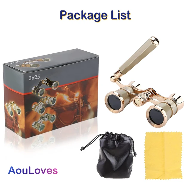 Alt view image 5 of 6 - Opera Glasses Binoculars 3 X 25 Compact and Lightweight with Built-in Foldable Theater Glasses, Adjustable Handle for Adults Kids Women in Music Concerts and Opera Houses (Gold)