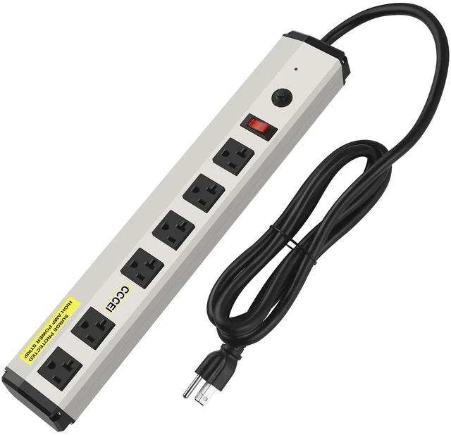 Main image of Heavy Duty Power Strip Surge Protector 20 Amp, High Amp Industrial Shop Garage Metal Multiple Outlets, 15 FT 12 Gauge 5-15P Extension Cord 6 Outlet 6-20R T-Slot 20a for Appliance