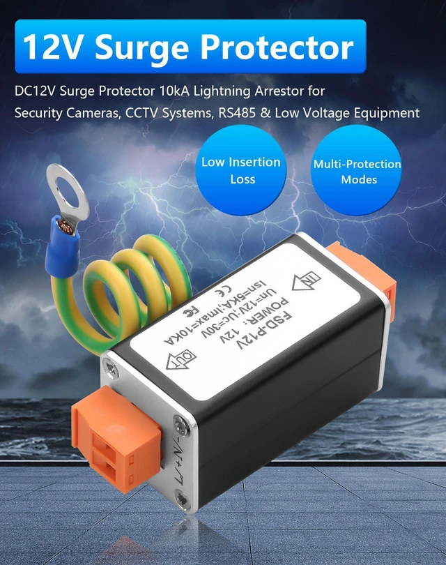 Alt view image 5 of 6 - DC12V Surge Protector 10kA Lightning Arrestor for Security Cameras, CCTV Systems, RS485 & Low Voltage Equipment