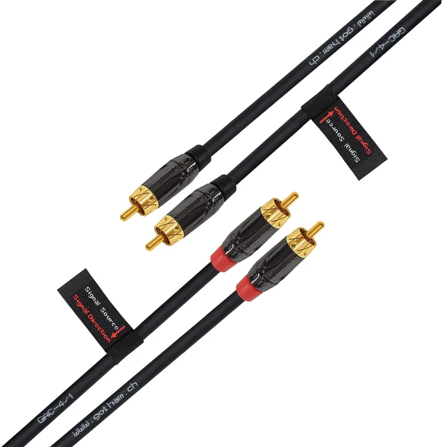 Alt view image 6 of 7 - 3 Foot RCA Cable Pair - Gotham GAC-4/1 (Black) Star-Quad Audio Interconnect Cable with Amphenol ACPL Black Chrome Body, Gold Plated RCA Connectors - Directional