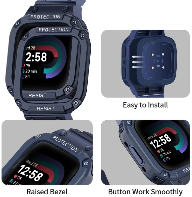 Alt view image 2 of 7 - Bands with Case Compatible with Fitbit Versa 4 / Versa 3 / Fitbit Sense/Sense 2 Smart Watches, Soft Replacement Case Sport Strap for Fitbit Versa 4, Adjustable Wristbands for Women Men