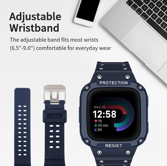 Alt view image 5 of 7 - Bands with Case Compatible with Fitbit Versa 4 / Versa 3 / Fitbit Sense/Sense 2 Smart Watches, Soft Replacement Case Sport Strap for Fitbit Versa 4, Adjustable Wristbands for Women Men