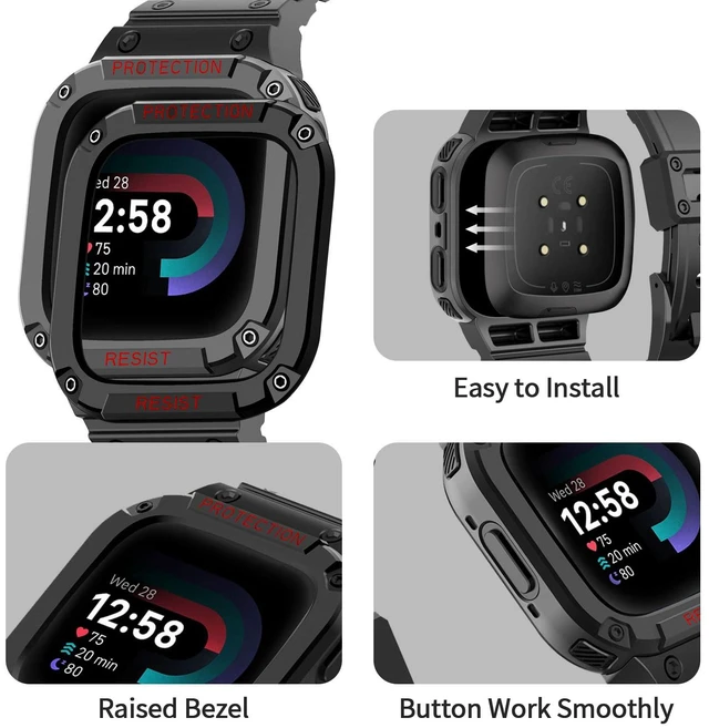 Alt view image 2 of 7 - Bands with Case Compatible with Fitbit Versa 4 / Versa 3 / Fitbit Sense/Sense 2 Smart Watches, Soft Replacement Case Sport Strap for Fitbit Versa 4, Adjustable Wristbands for Women Men