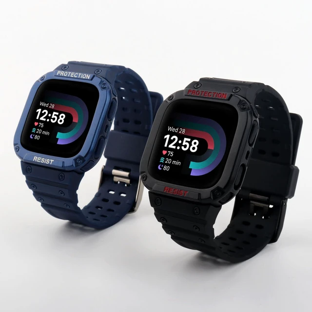 Alt view image 6 of 7 - Bands with Case Compatible with Fitbit Versa 4 / Versa 3 / Fitbit Sense/Sense 2 Smart Watches, Soft Replacement Case Sport Strap for Fitbit Versa 4, Adjustable Wristbands for Women Men