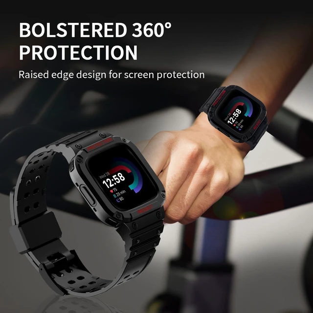 Alt view image 4 of 7 - Bands with Case Compatible with Fitbit Versa 4 / Versa 3 / Fitbit Sense/Sense 2 Smart Watches, Soft Replacement Case Sport Strap for Fitbit Versa 4, Adjustable Wristbands for Women Men