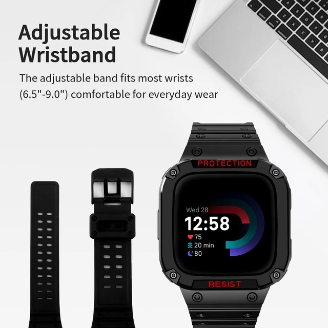 Alt view image 5 of 7 - Bands with Case Compatible with Fitbit Versa 4 / Versa 3 / Fitbit Sense/Sense 2 Smart Watches, Soft Replacement Case Sport Strap for Fitbit Versa 4, Adjustable Wristbands for Women Men