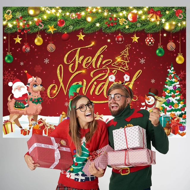 Alt view image 4 of 7 - Feliz Navidad Banner Backdrop 10x8FT Feliz Navidad Christmas Decorations Feliz Navidad Sign for Winter Holiday Party Decorations Supplies Photo Props