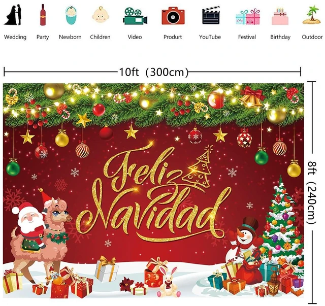 Alt view image 6 of 7 - Feliz Navidad Banner Backdrop 10x8FT Feliz Navidad Christmas Decorations Feliz Navidad Sign for Winter Holiday Party Decorations Supplies Photo Props