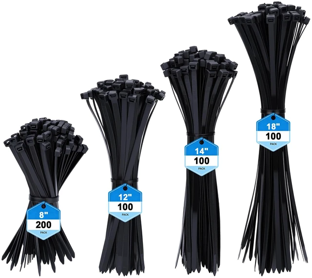 Main image of 500Pack Heavy Duty Zip Ties 8+12+14+18Inch 220lbs Black Cable Ties Ultra Strong Tensile Strength, UV Resistant Plastic Ties for Indoor & Outdoor Use