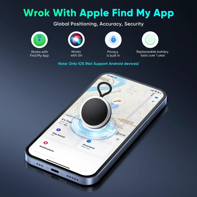 Alt view image 5 of 7 - 4-Pack Tracker Tags Item Finder for Apple Find My, MFi Certified, iOS Only Hooks Included, IP67 Waterproof Bluetooth Item Finders for Keys, Wallets, Luggage and Backpacks; 4Black 2 White