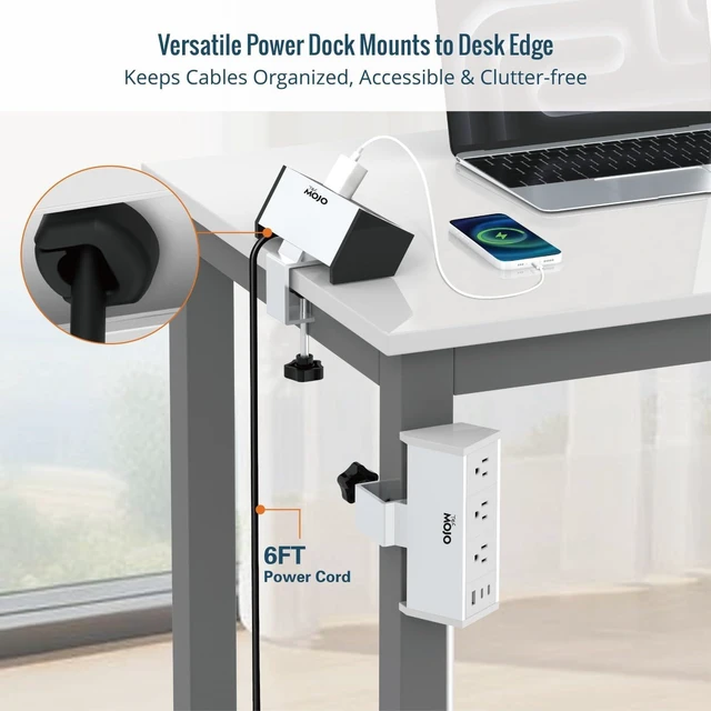 Alt view image 6 of 6 - Desk Clamp Power Strip 3 Outlet with 1 USB A and 2 USB C Ports, 6 ft Cord, Desk Outlet Station Fit 1.6" Tabletop Edge, ETL Listed, White(SKU# 13150102)