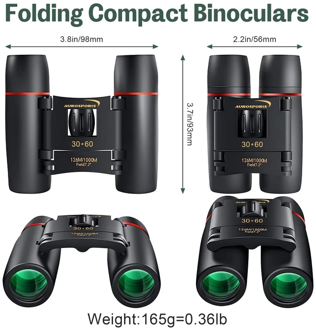 Alt view image 2 of 7 - 30x60 Mini Compact Binoculars for Bird Watching Cruise Travel BAK4 Prism & Wide FOV, Pocket Lightweight Folding, Low Light Vision, Small Bino for Adults & Kids, Easy Focus