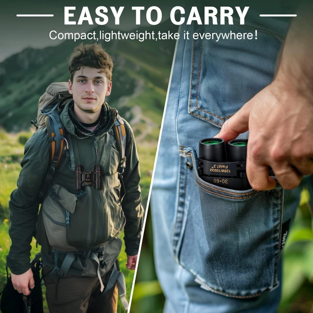 Alt view image 6 of 7 - 30x60 Mini Compact Binoculars for Bird Watching Cruise Travel BAK4 Prism & Wide FOV, Pocket Lightweight Folding, Low Light Vision, Small Bino for Adults & Kids, Easy Focus