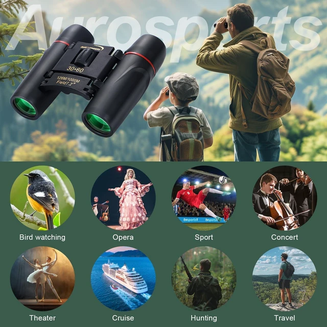 Alt view image 7 of 7 - 30x60 Mini Compact Binoculars for Bird Watching Cruise Travel BAK4 Prism & Wide FOV, Pocket Lightweight Folding, Low Light Vision, Small Bino for Adults & Kids, Easy Focus